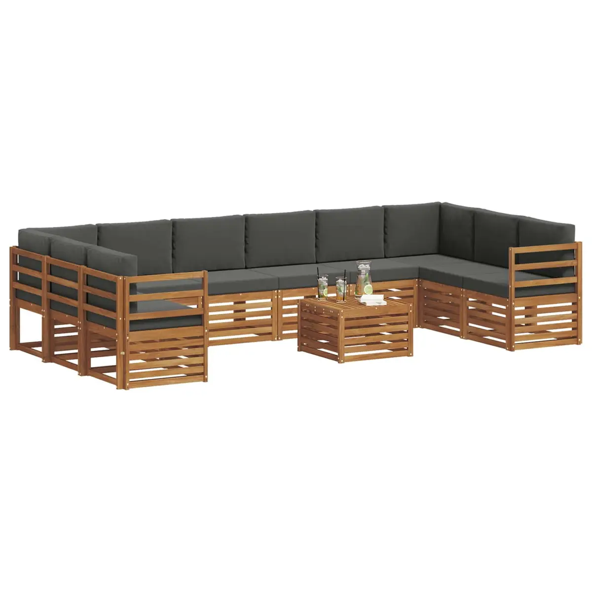 Outdoor Sofa Set 11 Piece Garden Furniture Modular Lounge Seating with Cushions