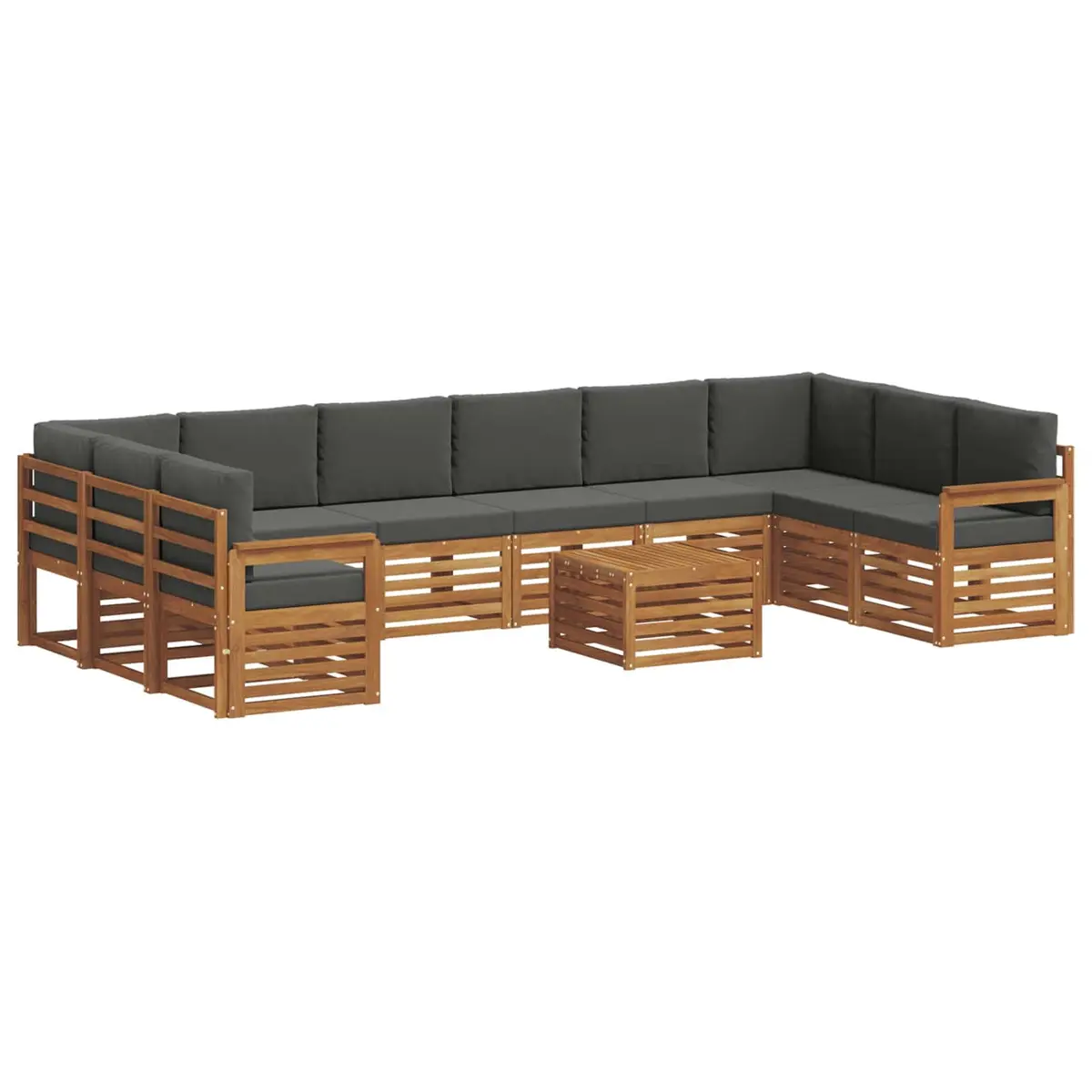 Outdoor Sofa Set 11 Pieces Modular Garden Furniture Acacia Wood Cushion Terrace