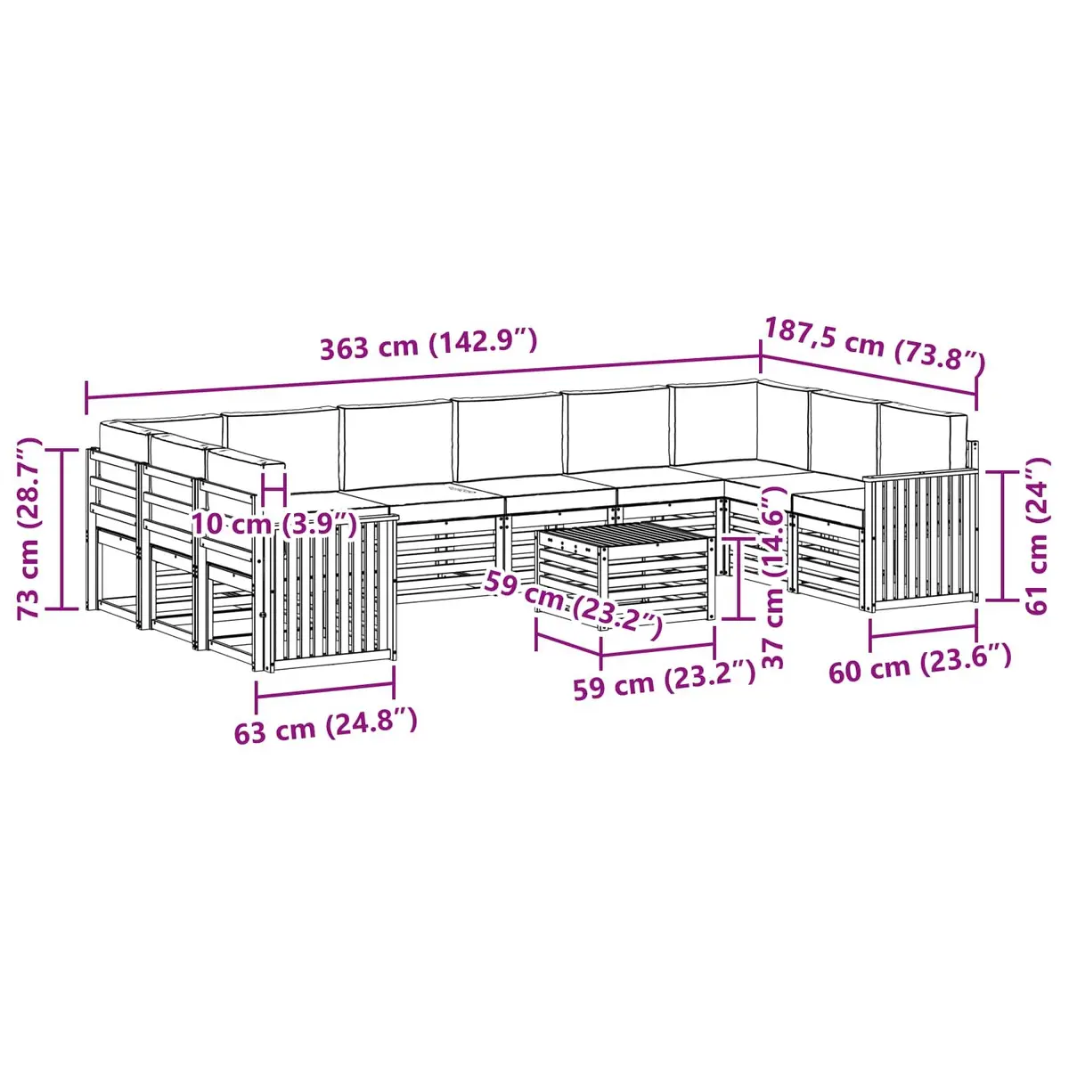 11 Piece Outdoor Sofa Set for Various Uses