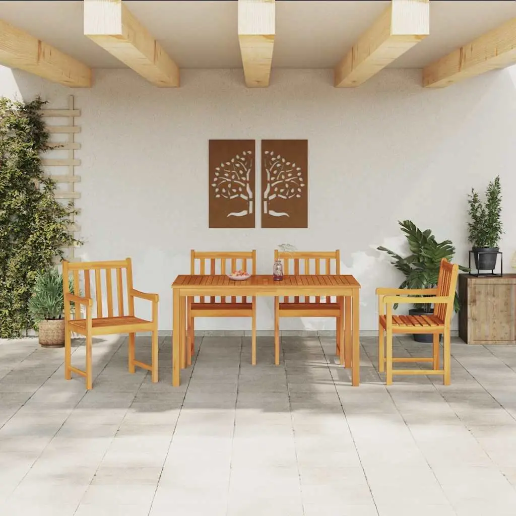 Garden Dining Set 5 Pieces Brown Solid Wood Outdoor Furniture Patio Table Chairs
