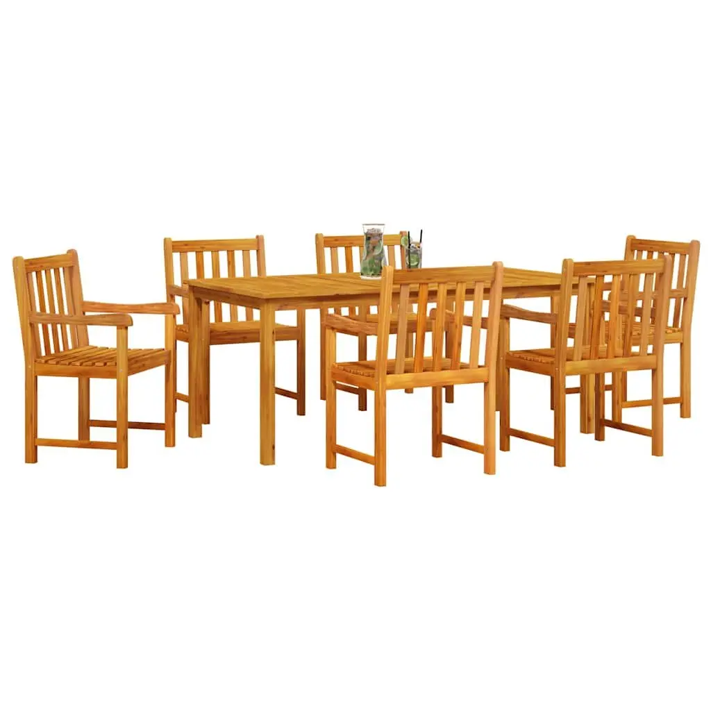 Outdoor Dining Set 7 Piece Brown Weather-Resistant Solid Acacia Wood Furniture with Removable Cushions