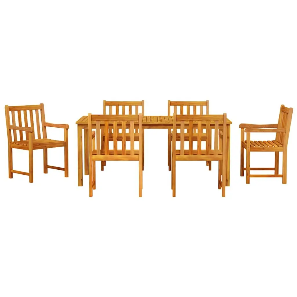 Outdoor Dining Set 7 Piece Brown Weather-Resistant Solid Acacia Wood Furniture with Removable Cushions