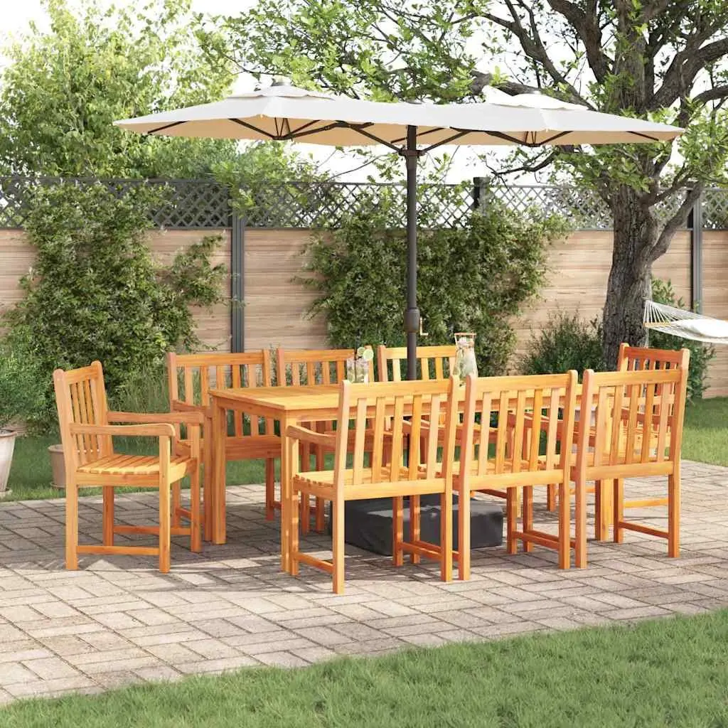 Garden Dining Set Solid Acacia Wood 9 Piece Outdoor Furniture Brown