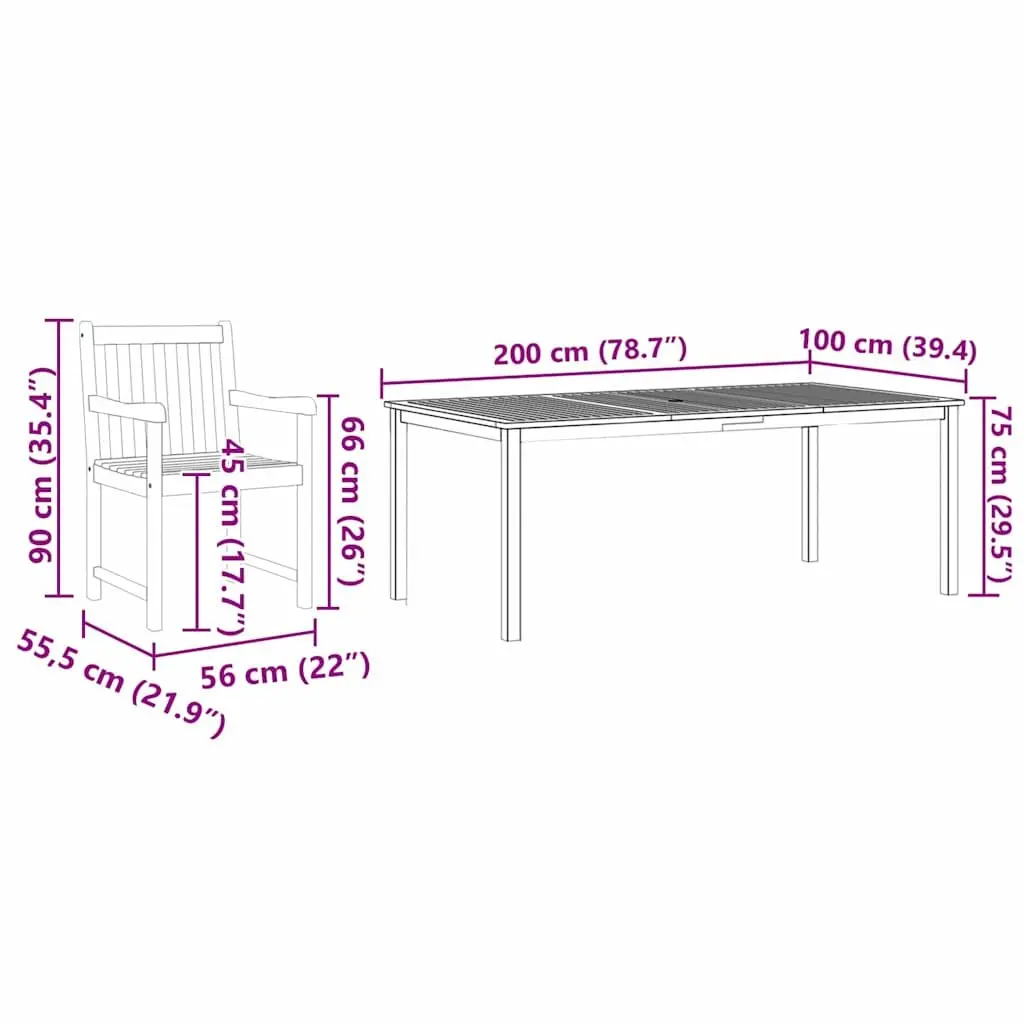 Garden Dining Set Solid Acacia Wood 9 Piece Outdoor Furniture Brown