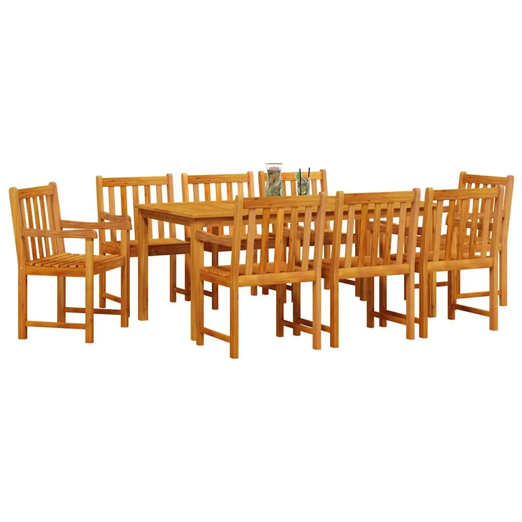 Garden Dining Set Solid Acacia Wood 9 Piece Outdoor Furniture Brown