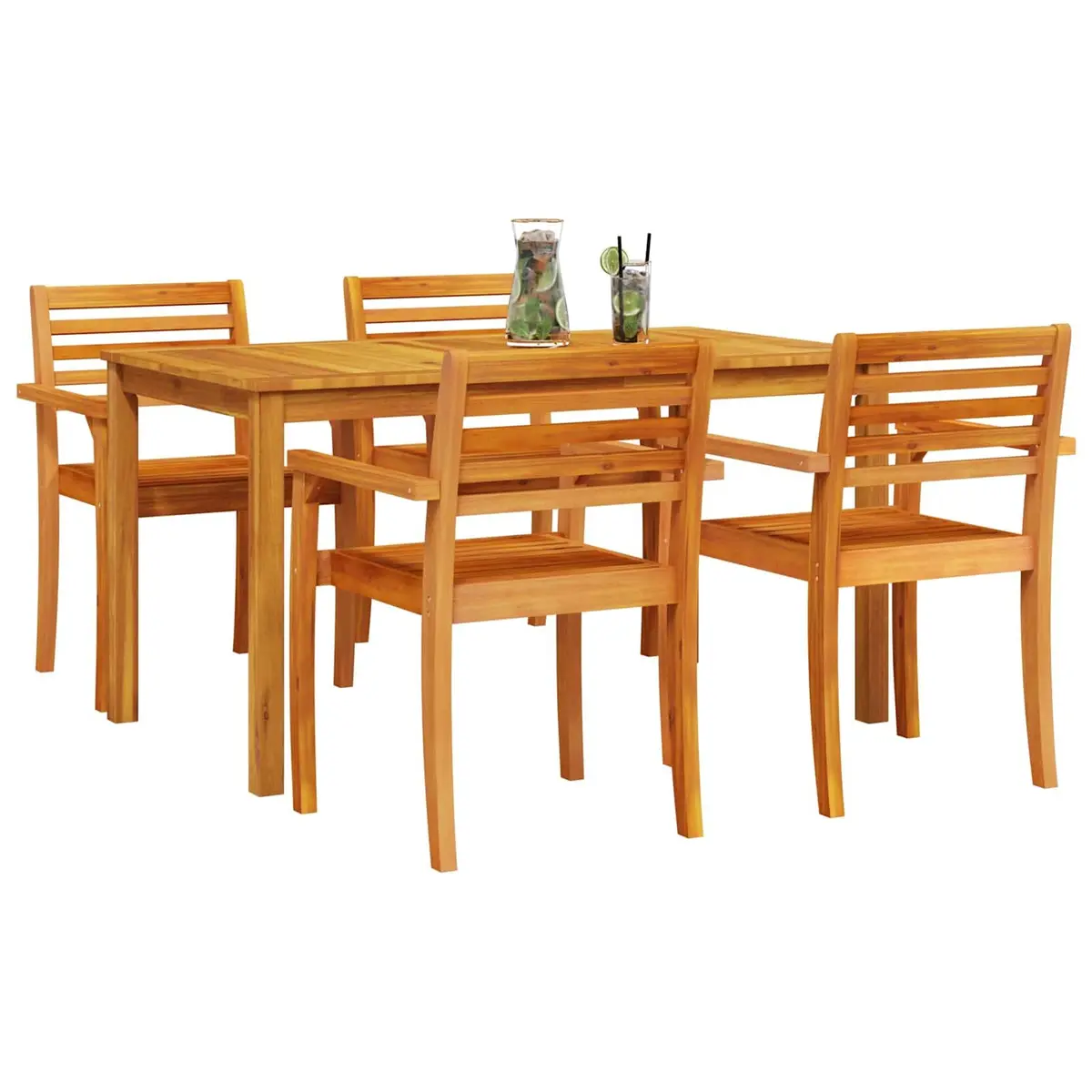 Garden Dining Set Acacia Wood 5 Piece Brown Rustic Outdoor Patio Furniture