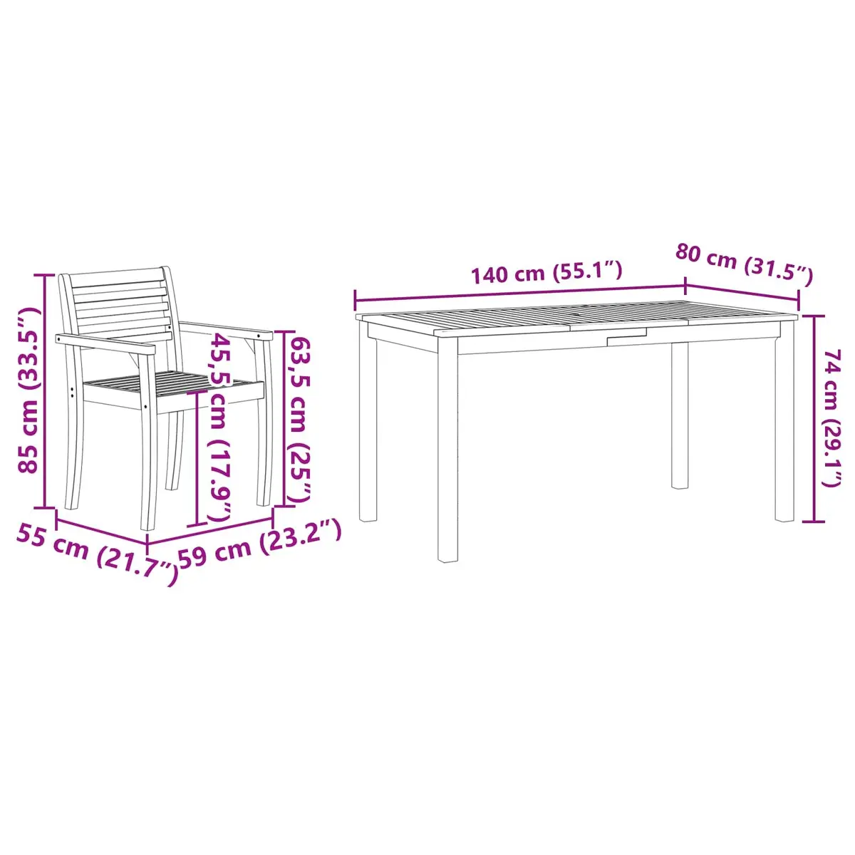 Garden Dining Set Acacia Wood 5 Piece Brown Rustic Outdoor Patio Furniture