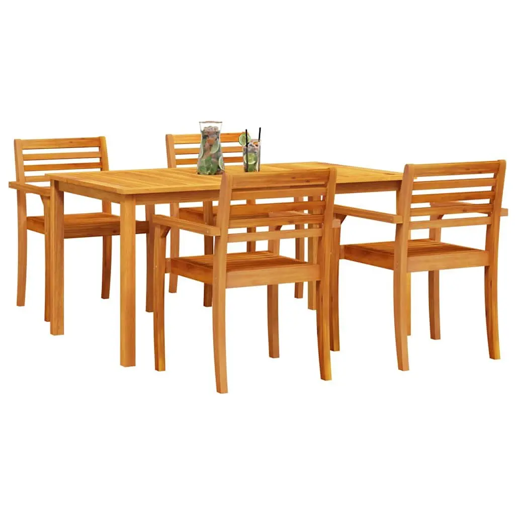Garden Dining Set Acacia Wood 5 Piece Outdoor Furniture Brown