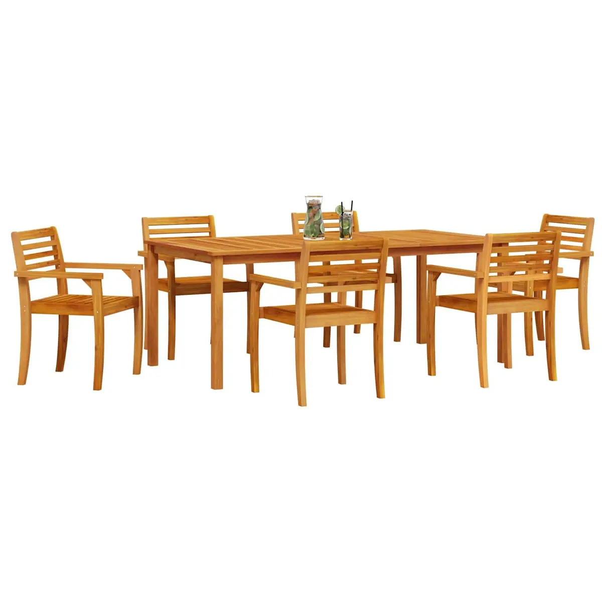 Outdoor Furniture Set 7 Piece Brown Acacia Wood Garden Dining Table with Armrests