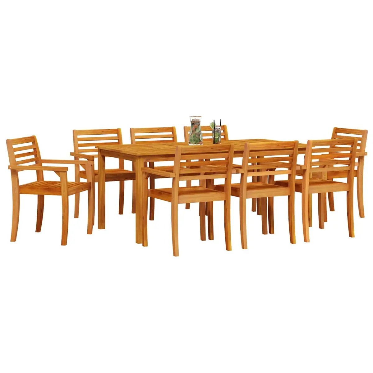 9 Piece Outdoor Furniture Set Acacia Wood Rustic Dining Table and Chairs Brown