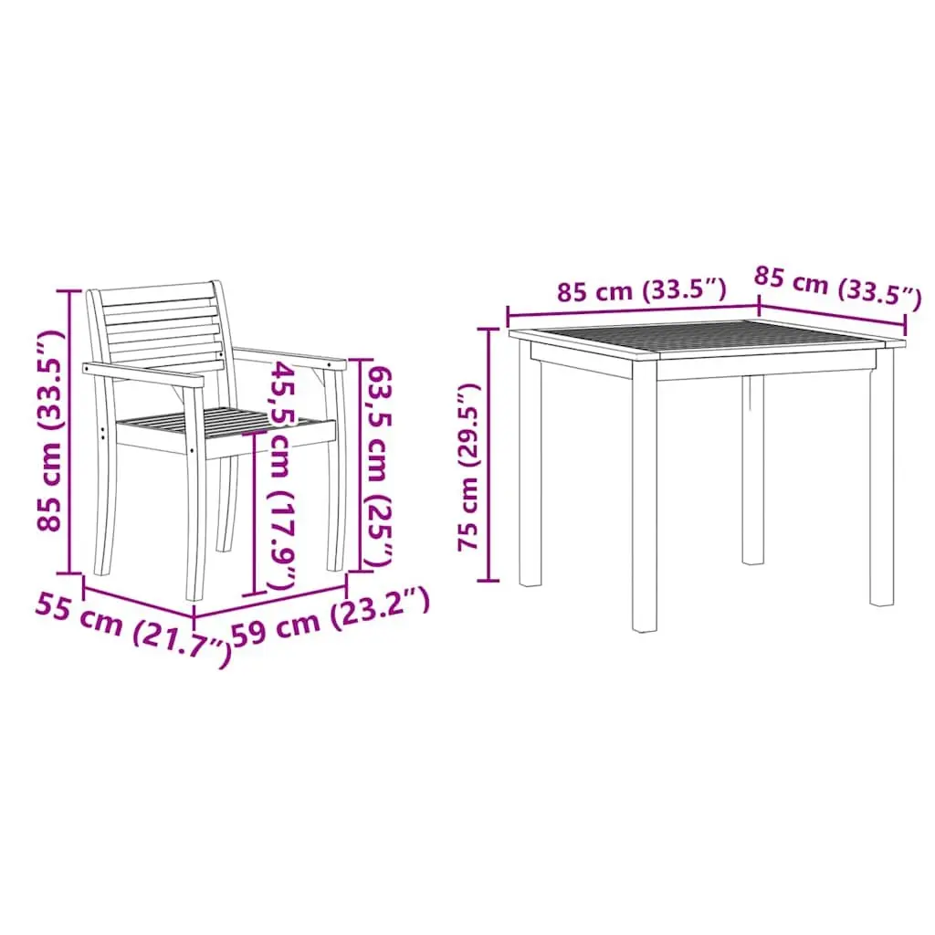 Outdoor 3-Piece Dining Set for Gardens and Terraces