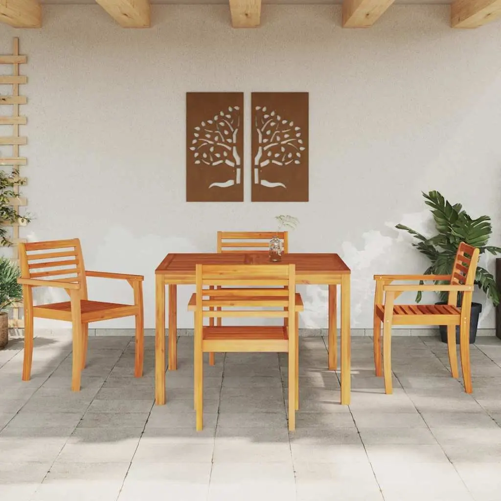 Garden Dining Set 5 Piece Brown Acacia Wood Outdoor Furniture Patio Table Chair