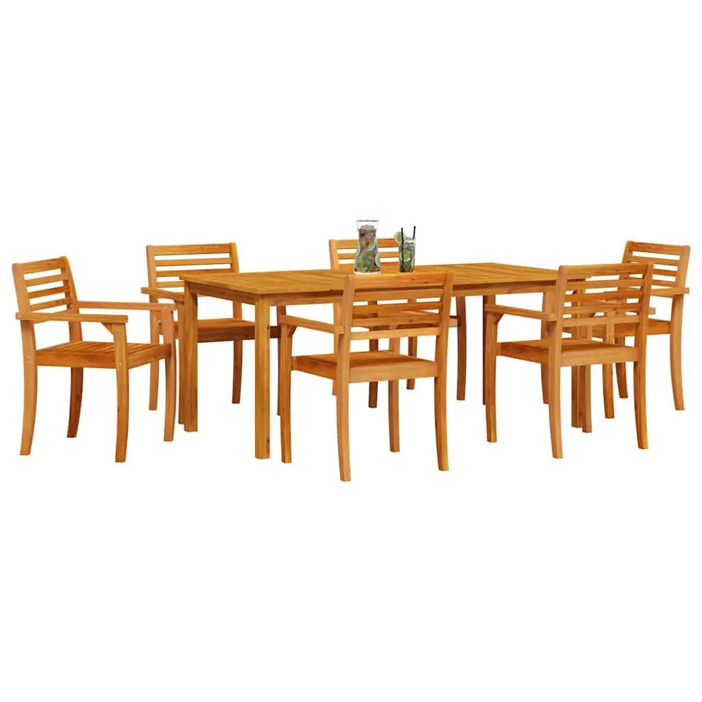 Garden Dining Set 7 Pieces Brown Solid Acacia Wood Outdoor Furniture Patio Table
