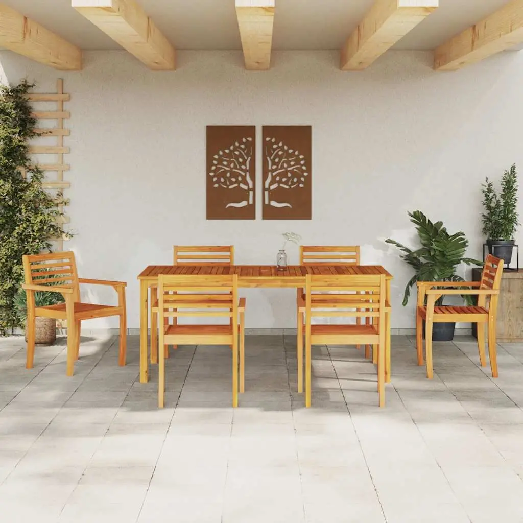 Garden Dining Set 7 Pieces Brown Solid Acacia Wood Outdoor Furniture Patio Table