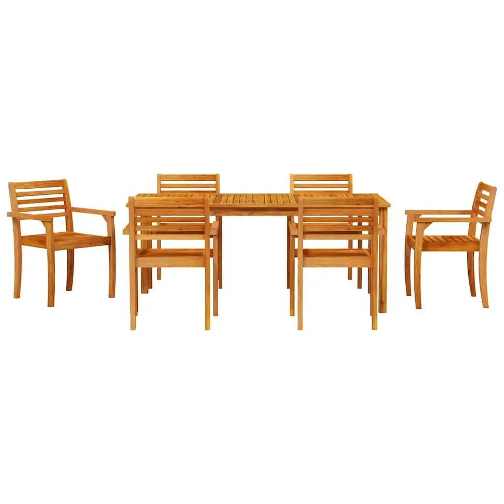 Garden Dining Set 7 Pieces Brown Solid Acacia Wood Outdoor Furniture Patio Table
