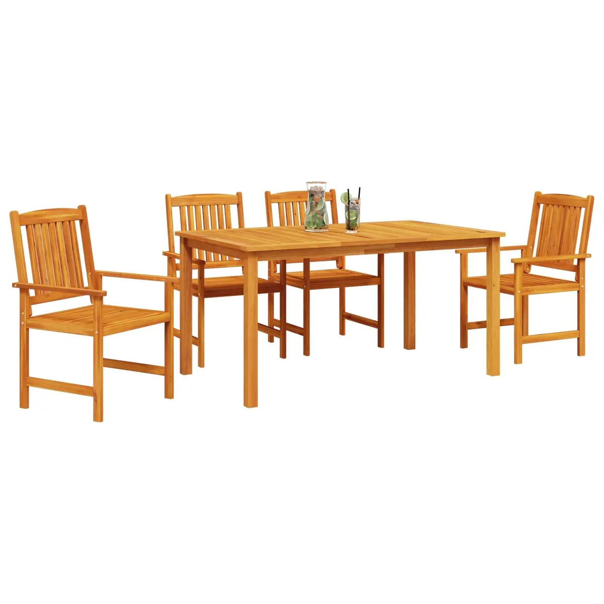 Garden Dining Set Solid Acacia Wood 5 Piece Brown Outdoor Table Chairs