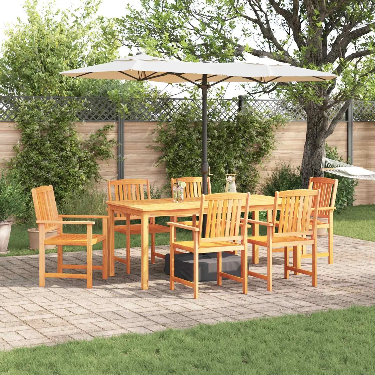 Outdoor Dining Set Brown Acacia Wood 7 Piece Garden Furniture Patio