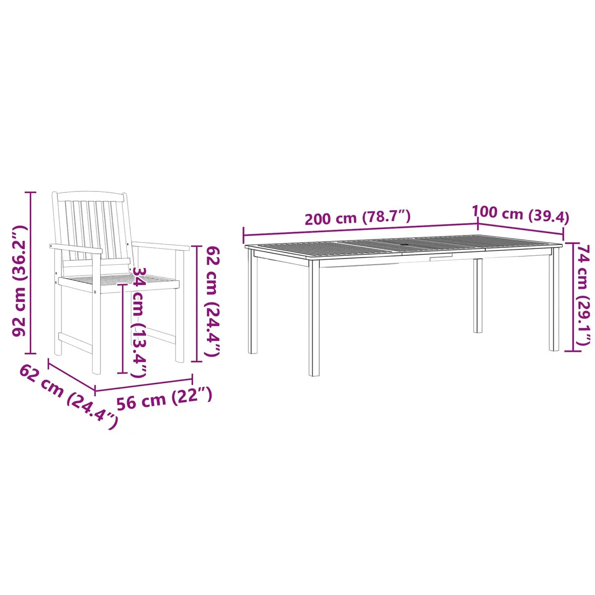 Outdoor Dining Set Brown Acacia Wood 7 Piece Garden Furniture Patio