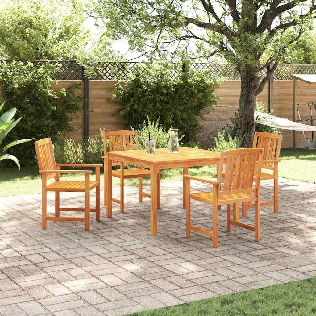 Outdoor Dining Set 5 Piece Brown Acacia Wood Furniture Rustic Garden Patio Table