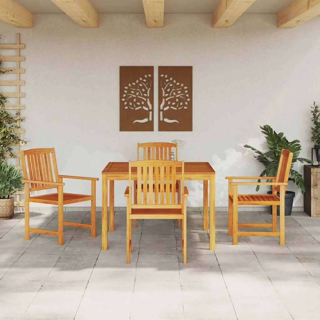 Outdoor Dining Set Rustic Acacia Wood 5 Piece Brown Garden Furniture