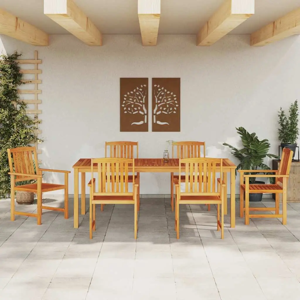 Outdoor Dining Set 7 Piece Brown Acacia Wood Furniture Table with Cushions and Chairs