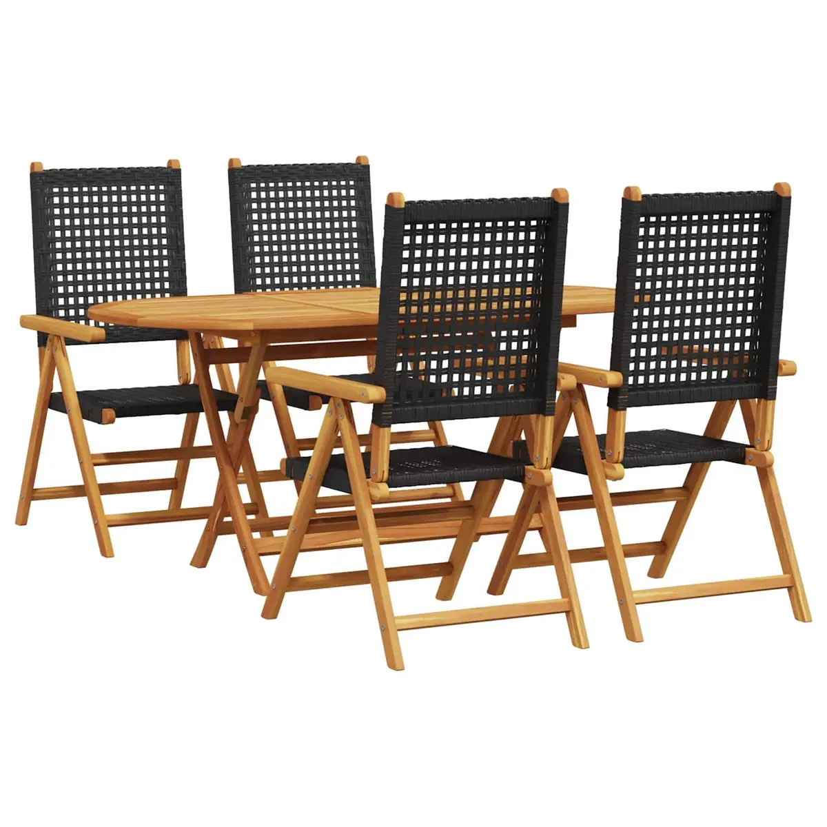 Garden Dining Set Folding Acacia Wood 5 Piece Black