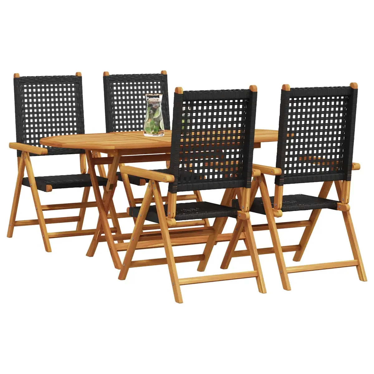 Garden Dining Set Folding Acacia Wood 5 Piece Black