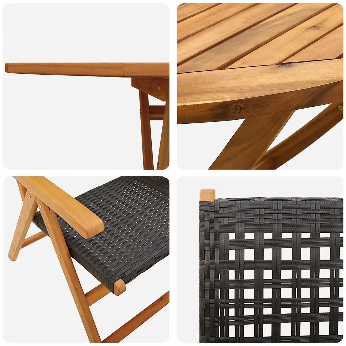 Garden Dining Set Folding Acacia Wood 5 Piece Black