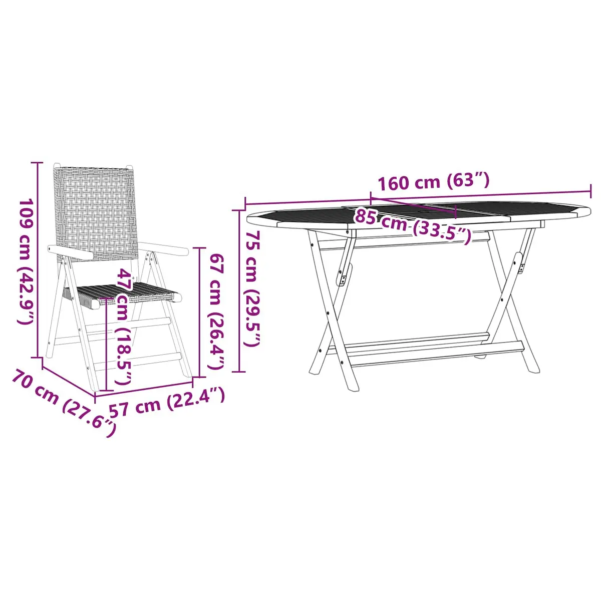 Garden Dining Set Folding Acacia Wood 5 Piece Black
