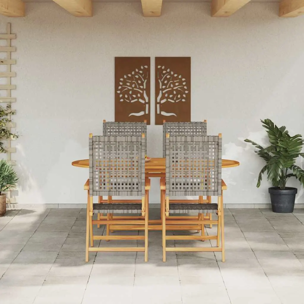 Garden Dining Set Folding 5 Piece Acacia Wood Grey