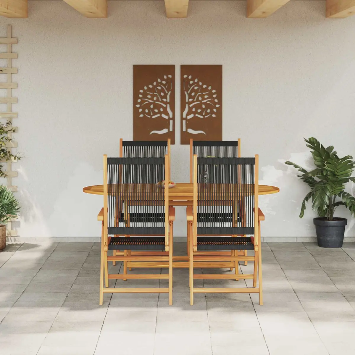 Folding Garden Dining Set Solid Acacia Wood 5 Piece Black