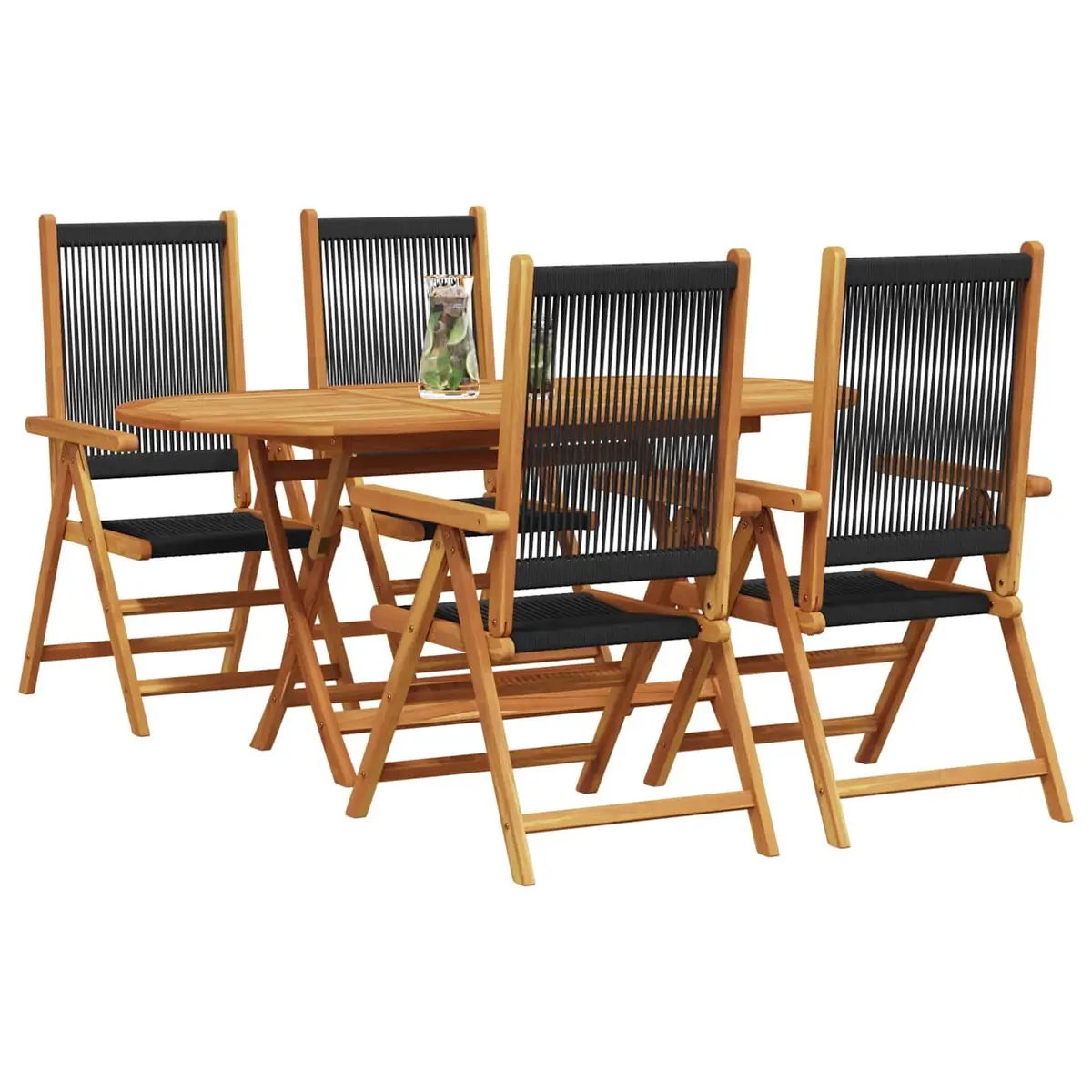Folding Garden Dining Set Solid Acacia Wood 5 Piece Black