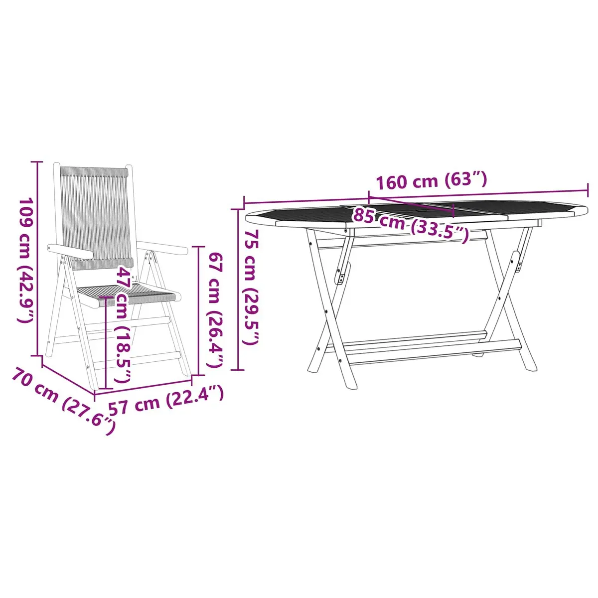 Folding Garden Dining Set Solid Acacia Wood 5 Piece Black