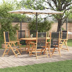 Garden Dining Set Folding 7 Pieces Black Acacia Wood Outdoor Patio Furniture