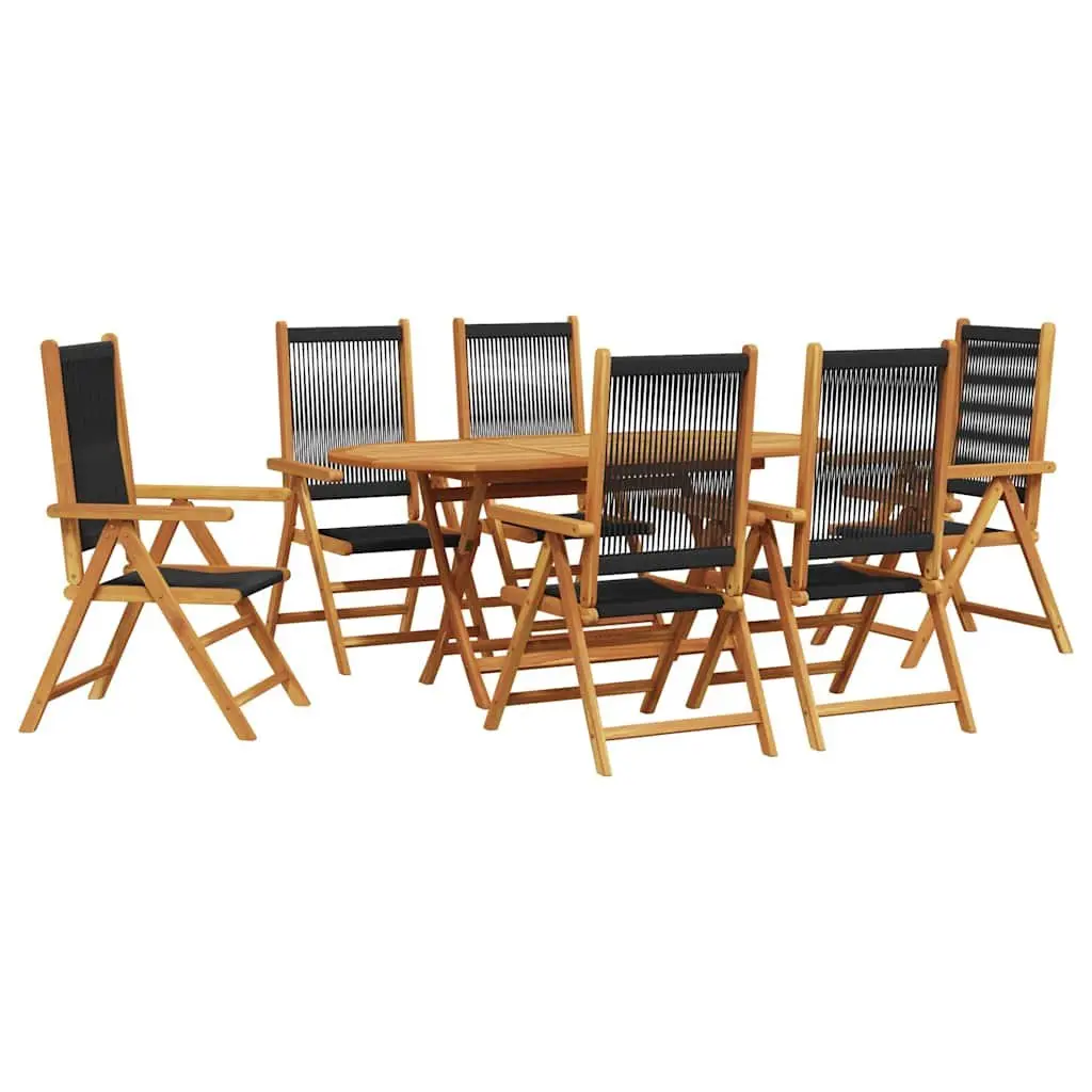 Garden Dining Set Folding Black Acacia Wood 7 Pieces Outdoor Patio Furniture