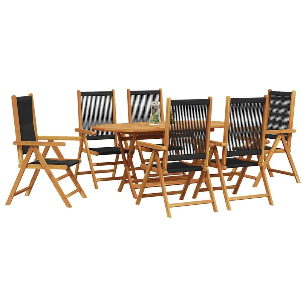 Garden Dining Set Folding Black Acacia Wood 7 Pieces Outdoor Patio Furniture
