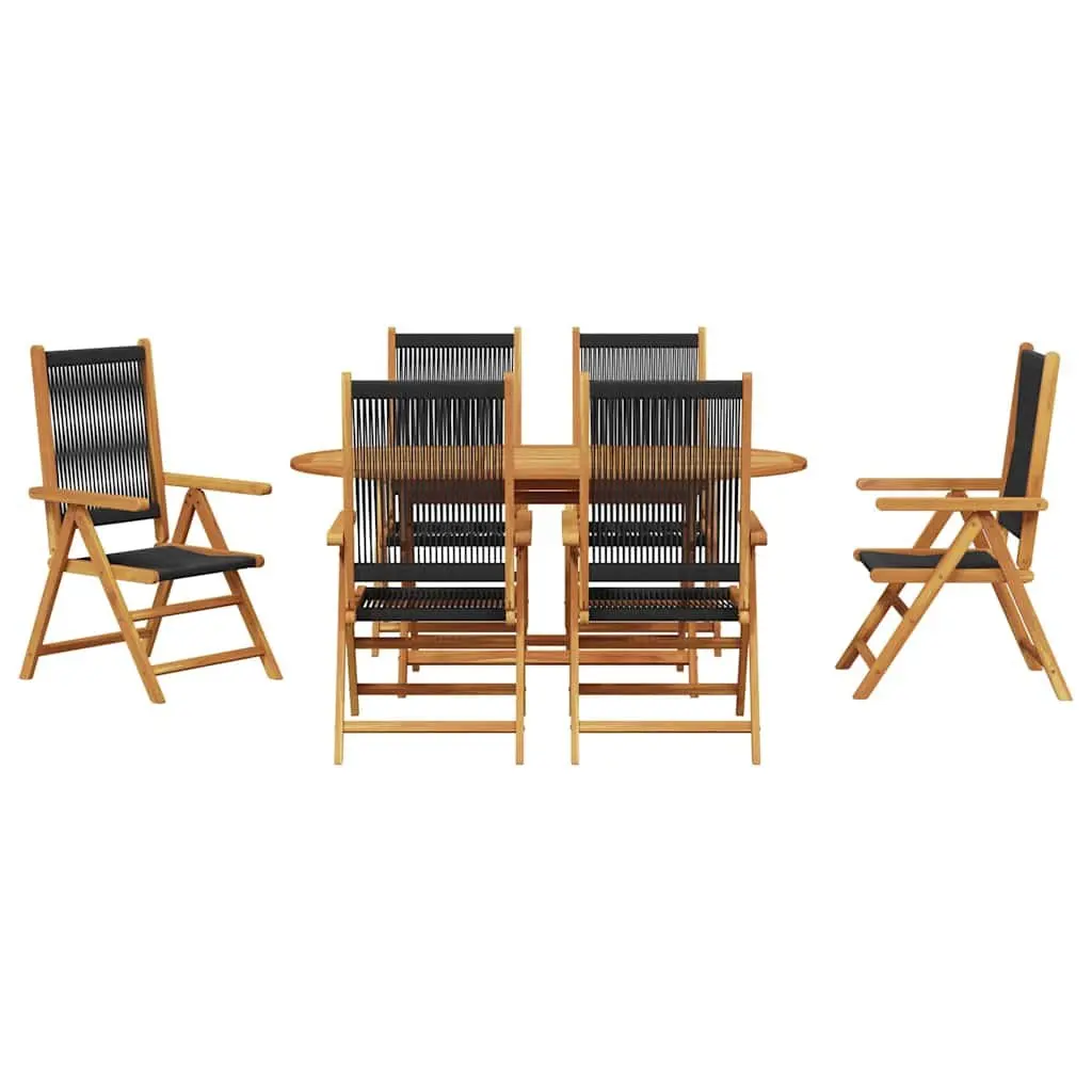 Garden Dining Set Folding Black Acacia Wood 7 Pieces Outdoor Patio Furniture
