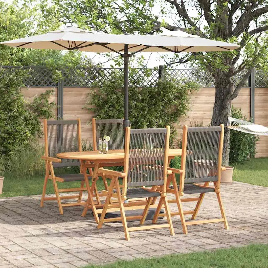 Folding Outdoor Dining Set Grey Rectangular Table and Chairs Solid Acacia Wood 5 Piece Garden Furniture