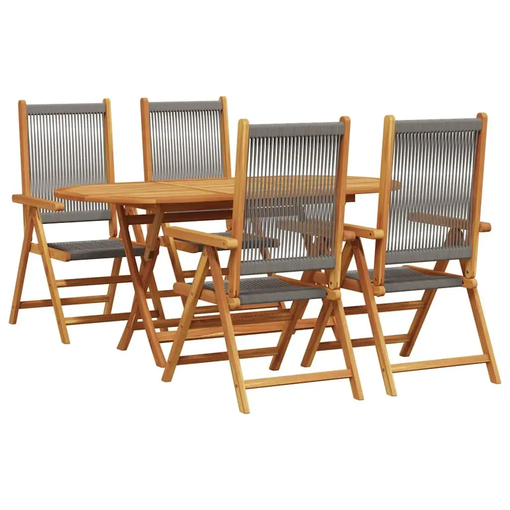 Folding Outdoor Dining Set Grey Rectangular Table and Chairs Solid Acacia Wood 5 Piece Garden Furniture