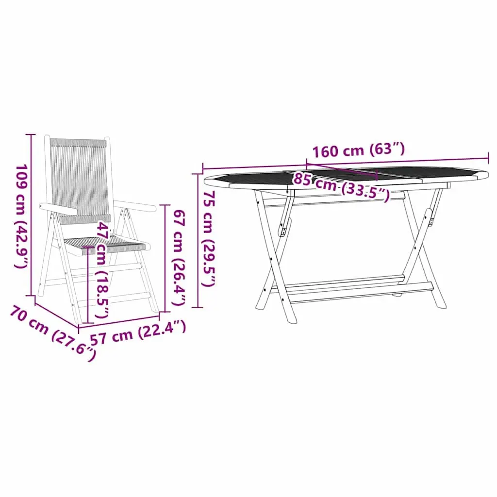 Folding Outdoor Dining Set Grey Rectangular Table and Chairs Solid Acacia Wood 5 Piece Garden Furniture