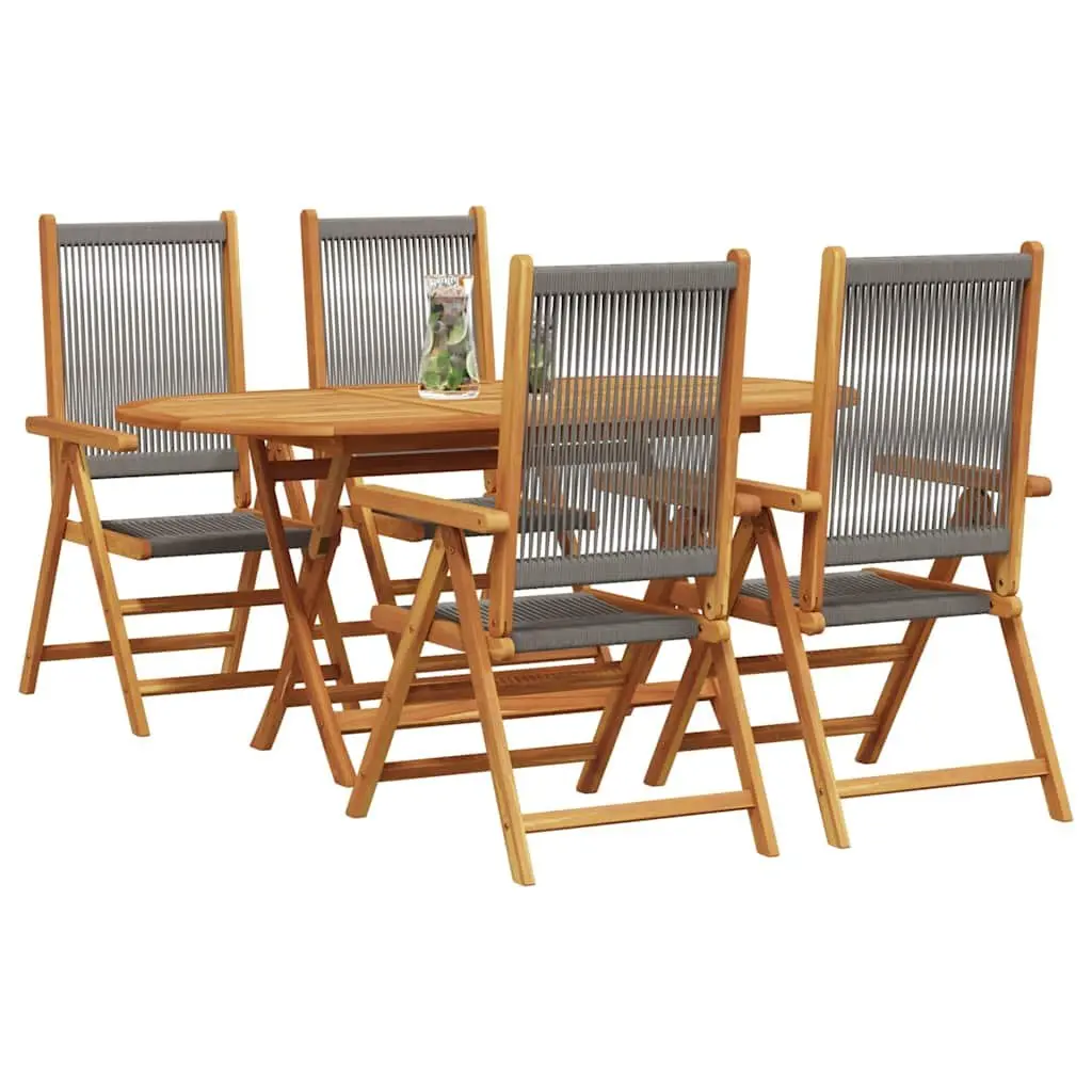 Folding Outdoor Dining Set Grey Rectangular Table and Chairs Solid Acacia Wood 5 Piece Garden Furniture