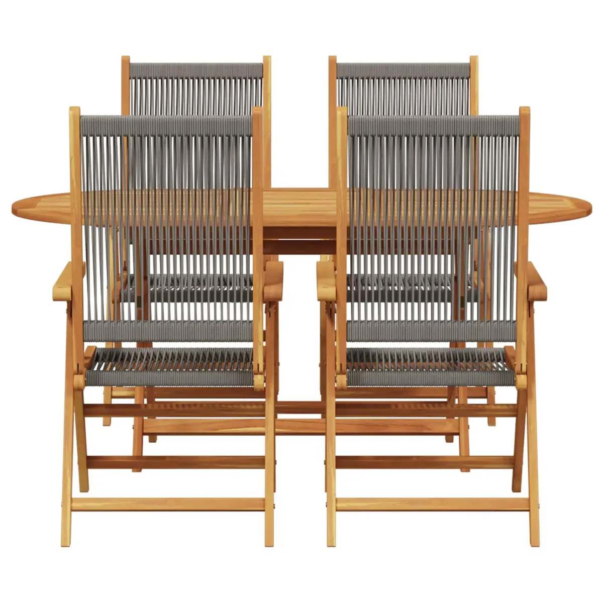 Folding Outdoor Dining Set Grey Rectangular Table and Chairs Solid Acacia Wood 5 Piece Garden Furniture
