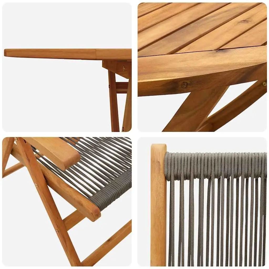 Folding Outdoor Dining Set Grey Rectangular Table and Chairs Solid Acacia Wood 5 Piece Garden Furniture