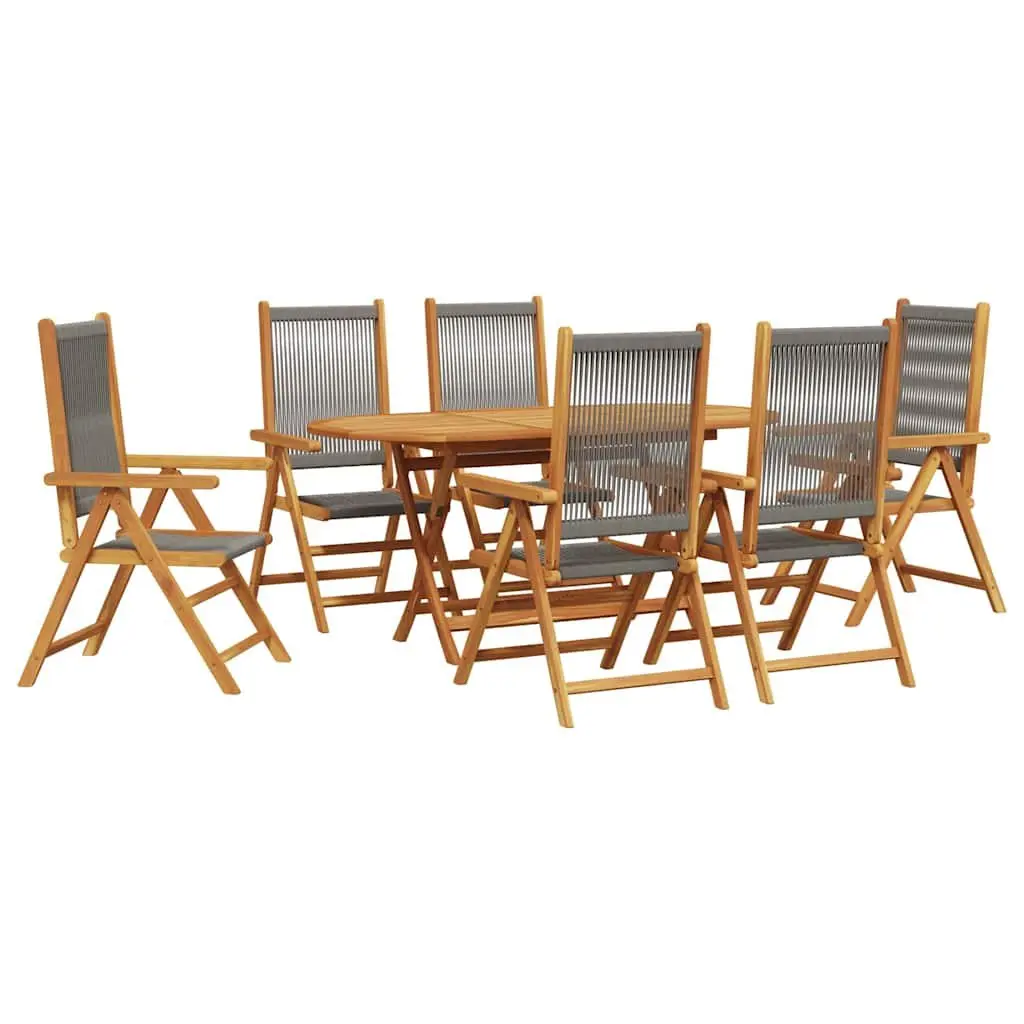Garden Dining Set Solid Acacia Wood 7 Piece Folding Outdoor Furniture Grey