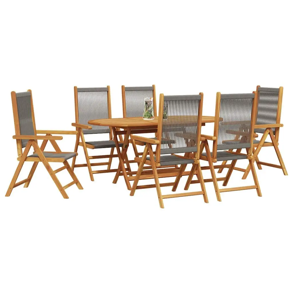 Garden Dining Set Solid Acacia Wood 7 Piece Folding Outdoor Furniture Grey