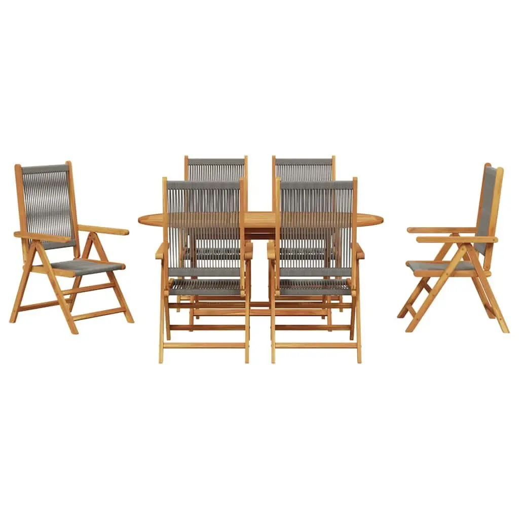 Garden Dining Set Solid Acacia Wood 7 Piece Folding Outdoor Furniture Grey