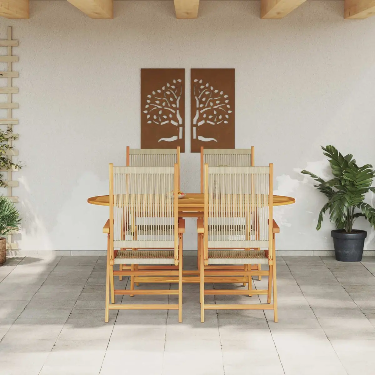 Outdoor 5-Piece Folding Dining Set in Beige