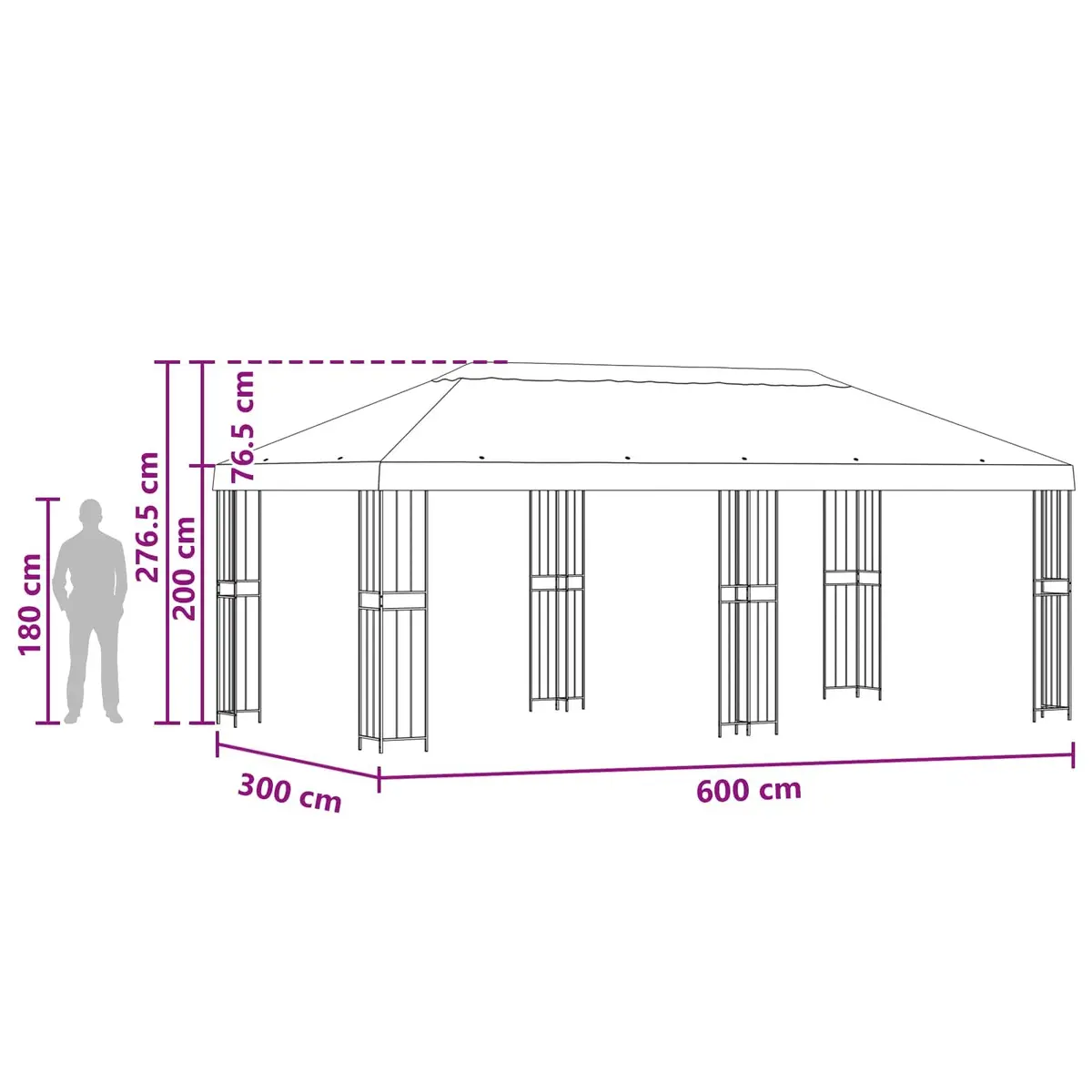 Gazebo Outdoor Canopy Polyester 6x3m Anthracite with Mesh Sidewalls for Garden and Patio