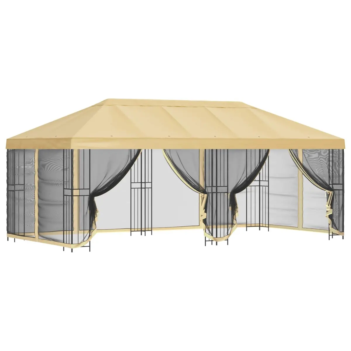 Gazebo Polyester Steel 6 x 3 m Cream with Mesh Sidewalls Outdoor Garden Patio Canopy Structure