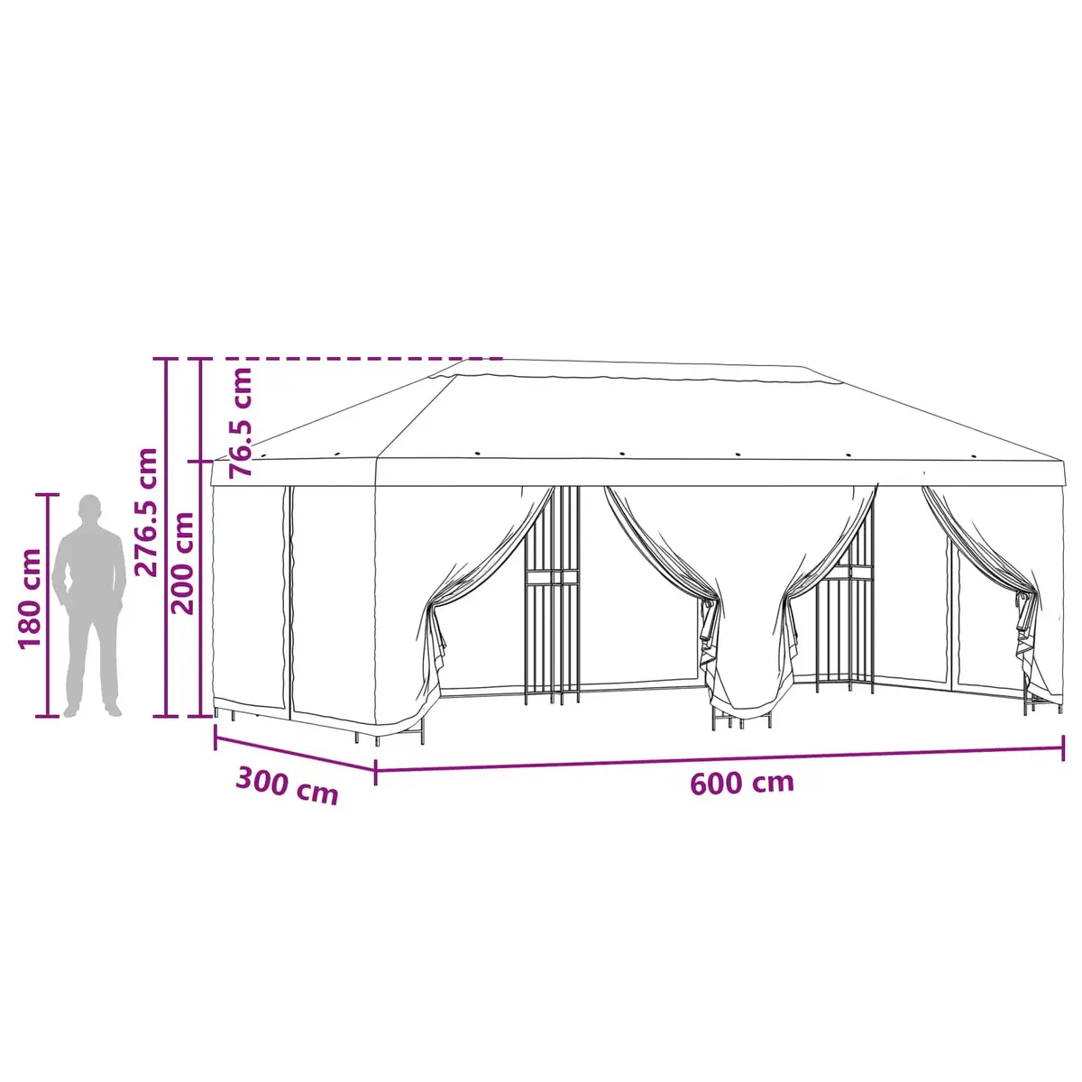 Gazebo Polyester Steel 6 x 3 m Cream with Mesh Sidewalls Outdoor Garden Patio Canopy Structure